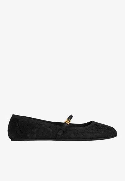 Dolce & Gabbana Vally Lace Ballet Flats With Gros Grain Ribbon In Multi