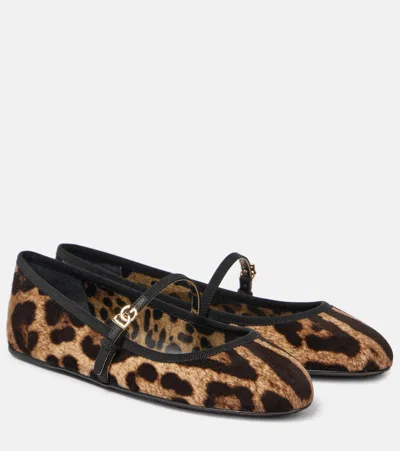 DOLCE & GABBANA VALLY LEOPARD-PRINT VELVET MARY JANE FLATS