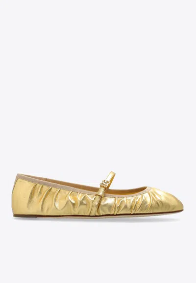 DOLCE & GABBANA VALLY MORDORE LEATHER BALLET FLATS