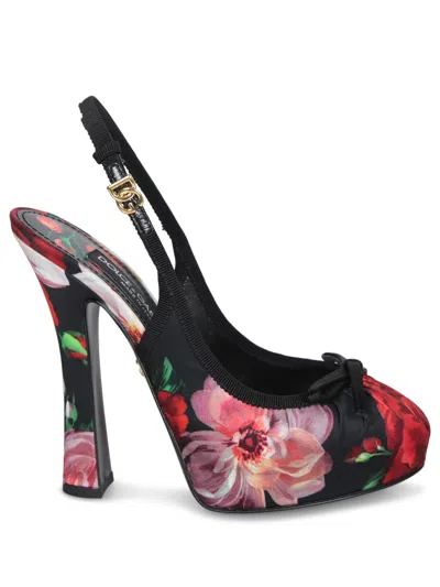 DOLCE & GABBANA VALLY PLATFORM SLINGBACKS IN PRINTED SATIN
