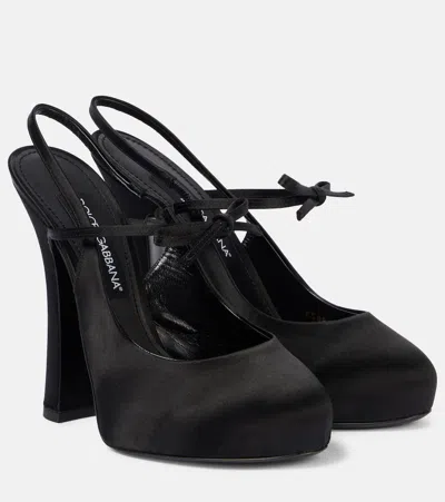 Dolce & Gabbana Vally Satin Slingback Platform Pumps In Black