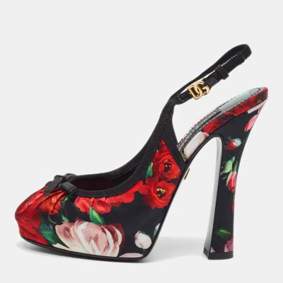 Pre-owned Dolce & Gabbana Vally Size 37.5 Multicolor Floral Print Fabric Platform Slingback Pumps