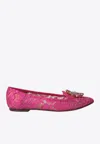 Dolce & Gabbana Fuchsia Crystal Loafer Lace Ballet Flats Shoes In Black