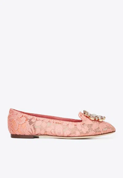 Dolce & Gabbana Vally Taormina Lace Ballet Flats In Pink