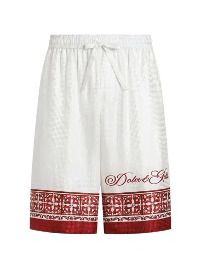 Dolce & Gabbana Vanity Bermuda Shorts In Jacquard Twill With A Majolic In White