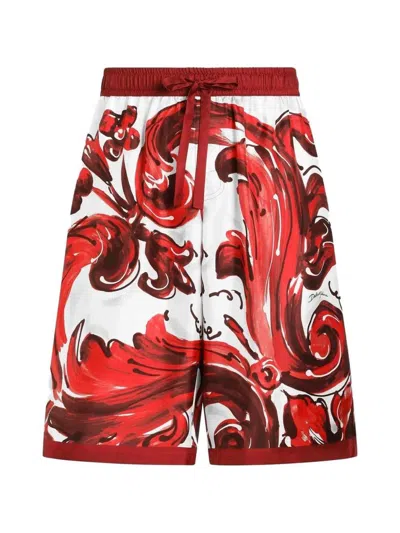 Dolce & Gabbana Vanity Bermuda Shorts In Silk Twill With A Majolica Pr In Multi