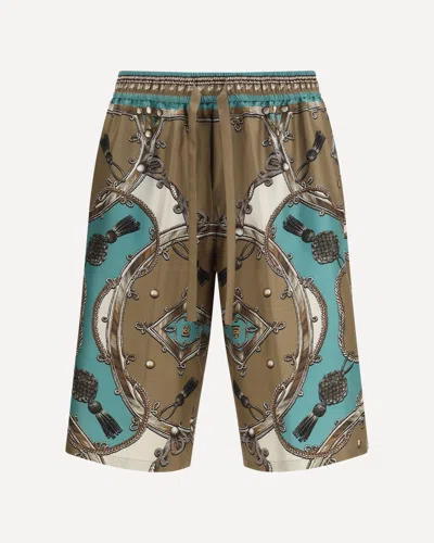 Dolce & Gabbana Vanity Bermuda Shorts In Washed Silk Twill With Cargo Print In Multi