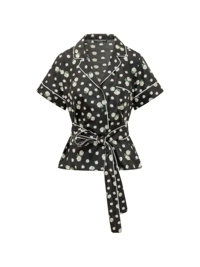 Dolce & Gabbana Vanity Short Sleeves Floral Piped Shirt In Black