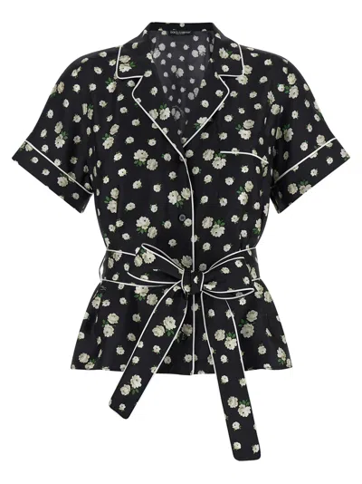 Dolce & Gabbana Vanity Short Sleeves Floral Piped Shirt In Black