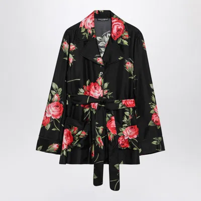 Dolce & Gabbana Black Vanity Shirt With Bouquet Rose Print In Multi