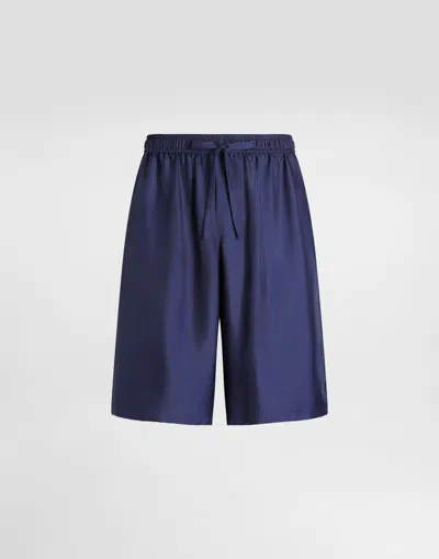 Dolce & Gabbana Vanity Silk Bermuda Shorts With Embroidery In Blue