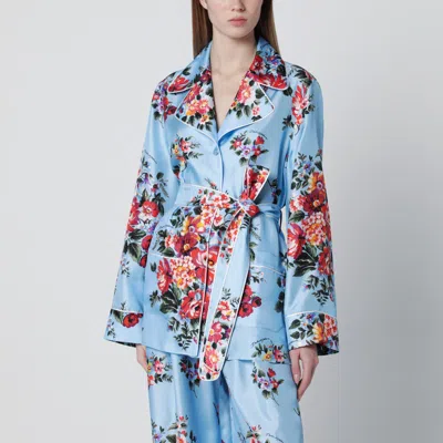 Dolce & Gabbana Vanity Silk Twill Shirt With Floral Print In Blue