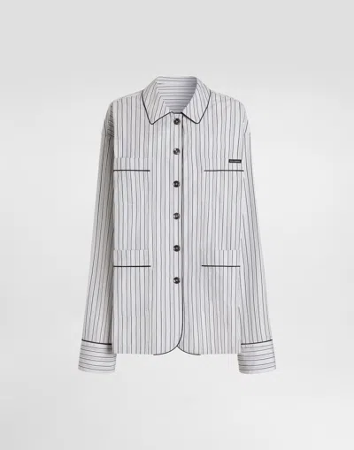 Dolce & Gabbana Vanity Striped Poplin Shirt In Gray