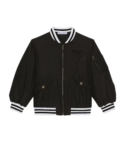 Dolce & Gabbana Kids' Sequin-embellished Striped Bomber Jacket In Black