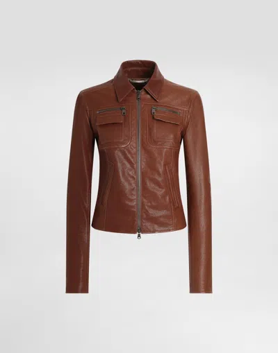 Dolce & Gabbana Vegetable Nappa Leather Jacket In Brown