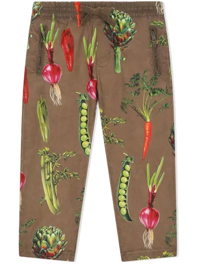 Dolce & Gabbana Kids' Vegetable-print Joggers In Brown