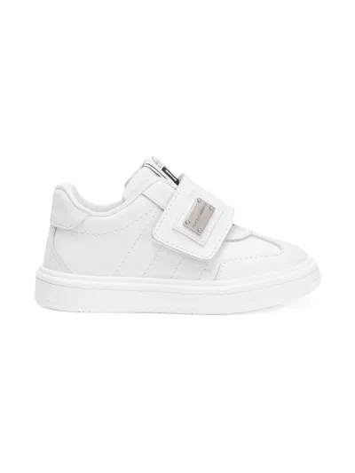 Dolce & Gabbana Kids' Velcro-strap Leather Sneakers In White