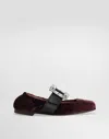 Dolce & Gabbana Velvet Ballet Flats With Bejeweled Buckle In Bordeaux