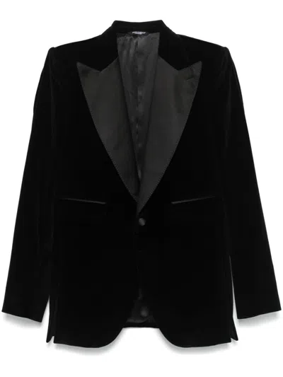 Dolce & Gabbana Black Velvet Single Breasted One Button Blazer
