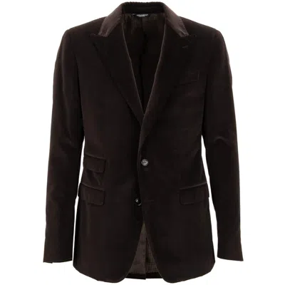 Pre-owned Dolce & Gabbana Velvet Blazer Tuxedo Jacket Napoli Peak Lapel Brown 12392