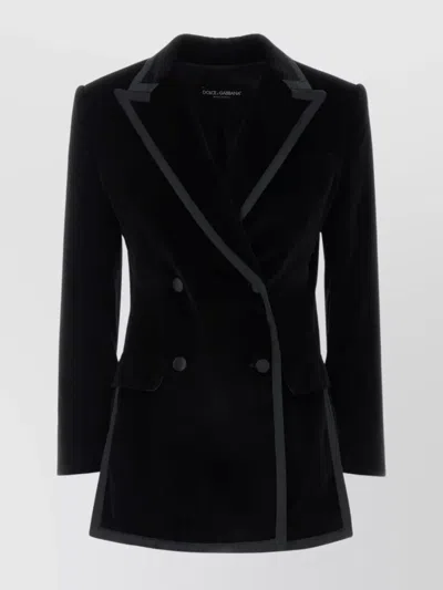 Dolce & Gabbana Velvet Blazer With Button Detailing And Longline Silhouette In Black