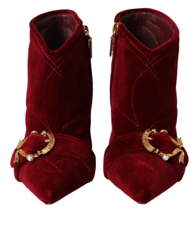 Dolce & Gabbana Velvet Buckle Boot In Red