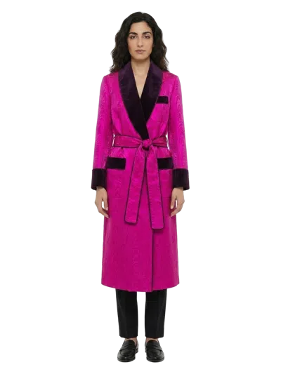 Dolce & Gabbana Velvet Contrast Wrap Coat In Pink