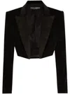 Dolce & Gabbana Black Cropped Jacket With Satin Revers In Wool Woman In Schwarz