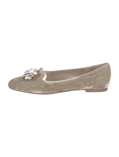 Pre-owned Dolce & Gabbana Velvet Crystal Embellishments Ballet Flats In Neutral