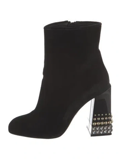 Pre-owned Dolce & Gabbana Velvet Crystal Embellishments Boots In Black
