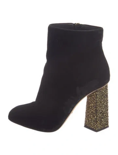 Pre-owned Dolce & Gabbana Velvet Crystal Embellishments Boots In Blue