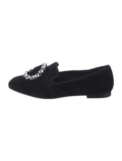 Pre-owned Dolce & Gabbana Velvet Crystal Embellishments Loafers In Black