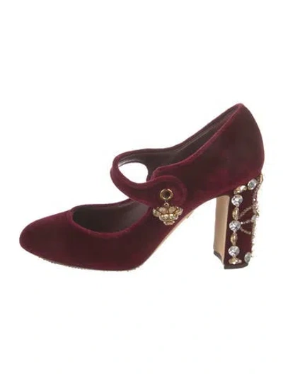 Pre-owned Dolce & Gabbana Velvet Crystal Embellishments Pumps In Red