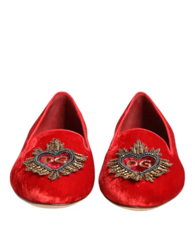 Dolce & Gabbana Velvet Dg Heart Embellished Loafer In Red