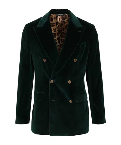 Dolce & Gabbana Velvet Double-breasted Blazer In Black