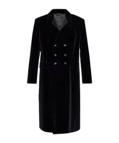 Dolce & Gabbana Velvet Double-breasted Coat In Black