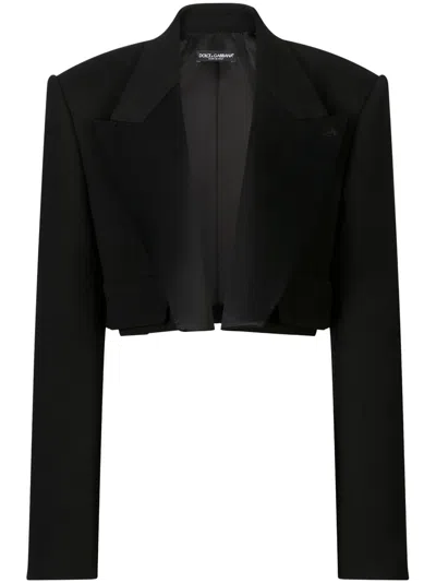 DOLCE & GABBANA VELVET-EFFECT CROPPED BLAZER