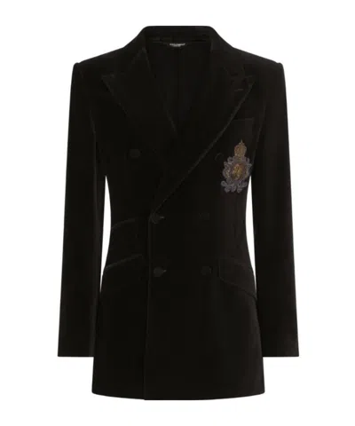 Dolce & Gabbana Velvet-effect Double-breasted Blazer In Black