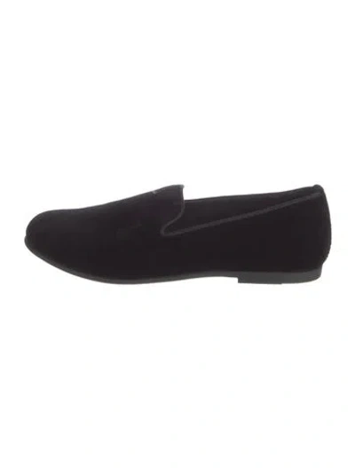 Pre-owned Dolce & Gabbana Velvet Embroidered Accent Loafers In Black