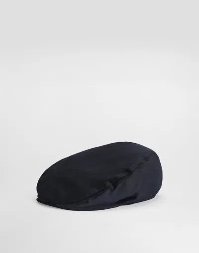 Dolce & Gabbana Velvet Flat Cap In Blue