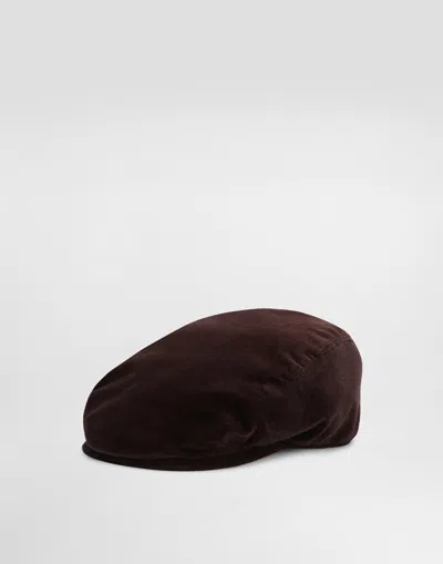 Dolce & Gabbana Velvet Flat Cap In Brown
