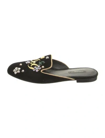 Pre-owned Dolce & Gabbana Velvet Floral Print Slides In Green