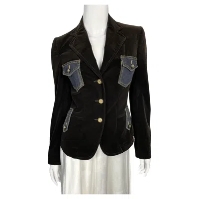 Pre-owned Dolce & Gabbana Velvet Jacket With Denim Patch Pockets In Black