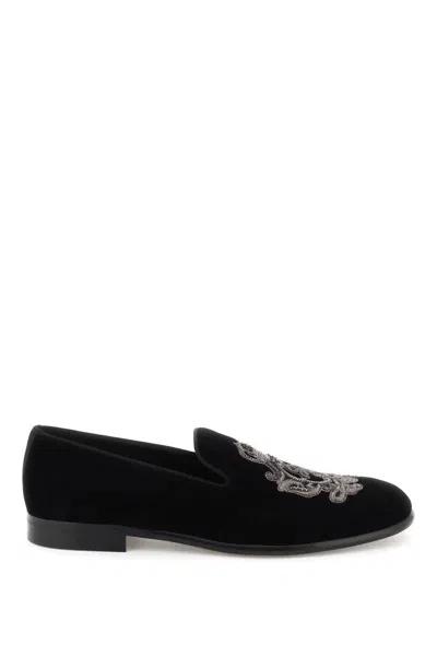 Dolce & Gabbana Velvet Loafers In Nero