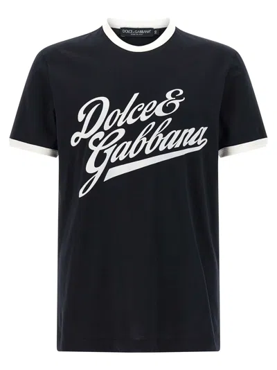 DOLCE & GABBANA VELVET LOGO T-SHIRT BLUE