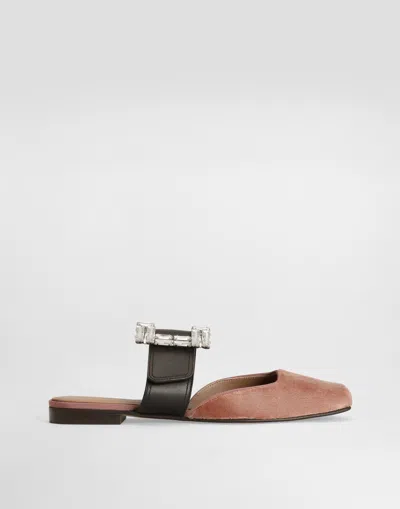 Dolce & Gabbana Velvet Mules With Bejeweled Buckle In Pink