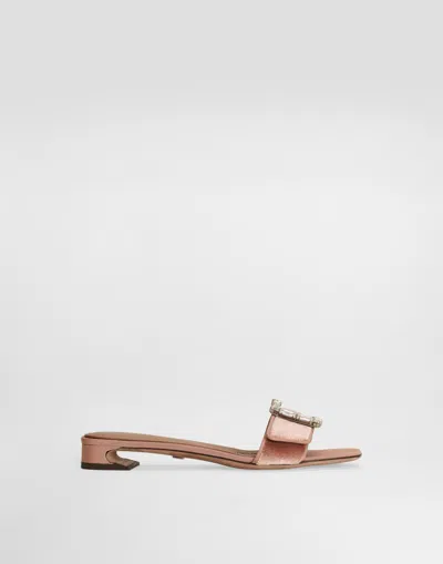 Dolce & Gabbana Velvet Mules With Bejeweled Buckle In Pink