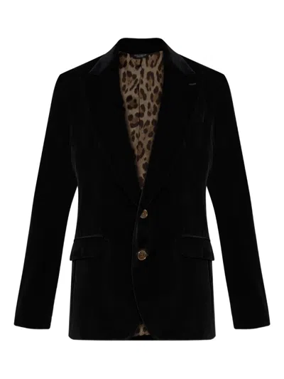 Dolce & Gabbana Velvet Blazer Notched Lapels In Black