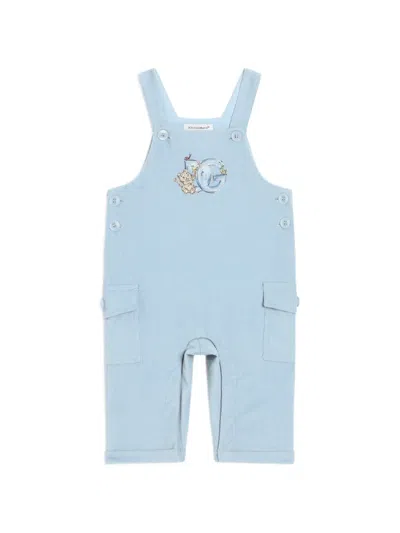 Dolce & Gabbana Babies' Velvet Overalls With Embroidery In Blue