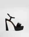 Dolce & Gabbana Velvet Platform Sandals With Bejeweled Buckle In Black